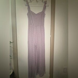 Caution To The Wind Lavender Striped Jumpsuit